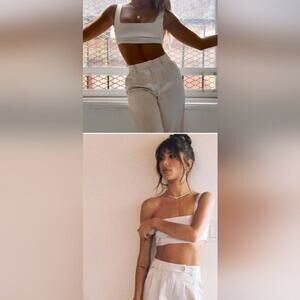 Princess Polly NEW Huxley White Cropped Fitted Base Layer Neutral Top 8